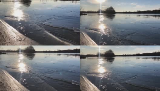 一条被碎冰覆盖的河高清在线视频素材下载
