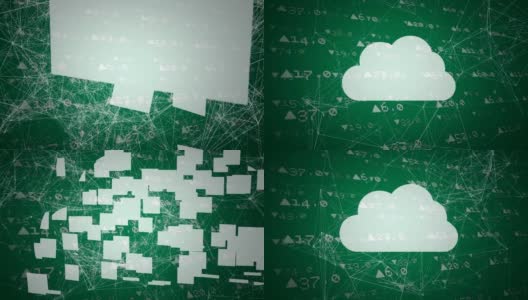 云由方块和相互连接的白线在绿色的背景高清在线视频素材下载
