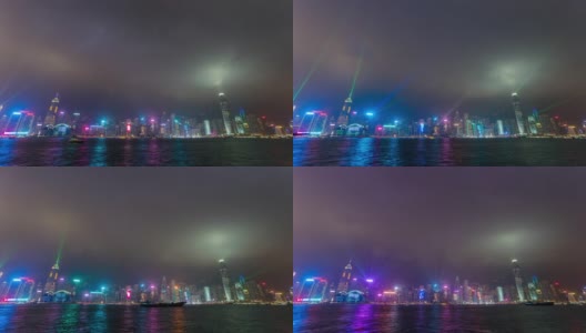 时间流逝，香港城市夜景。从中国香港维多利亚港眺望香港摩天大楼高清在线视频素材下载