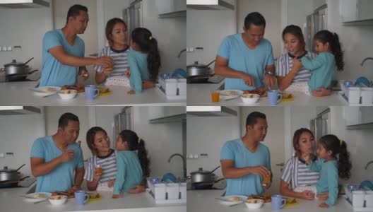亲情家庭在家里准备早餐高清在线视频素材下载