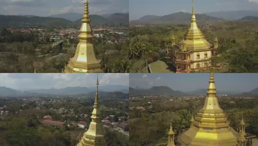 老挝琅勃拉邦内观寺及周边景观无人机拍摄高清在线视频素材下载