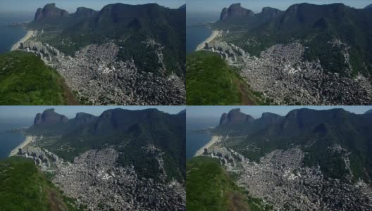 贫民窟空中:拍摄于巴西里约热内卢Rocinha贫民窟上空，背景是富裕地区高清在线视频素材下载