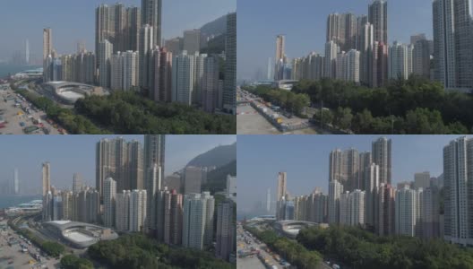 中国夏季白天时间香港市区湾航拍全景图，4k高清在线视频素材下载