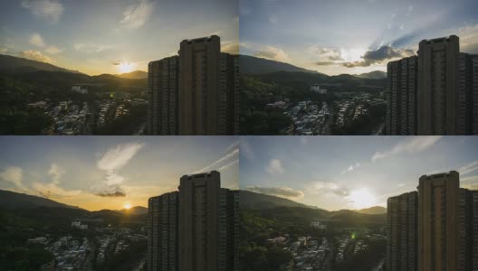 香港房屋日落景观:美丽的日落城市景观高清在线视频素材下载