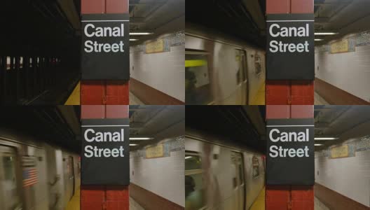 纽约地铁驶近运河街站高清在线视频素材下载