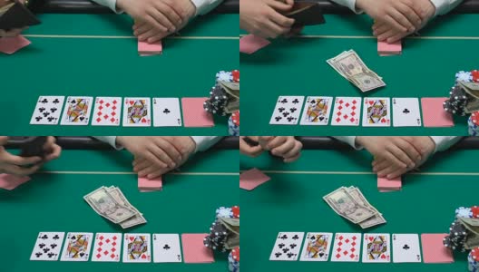 热心的赌场玩家给最后的钱和他的手表，打赌，财务问题高清在线视频素材下载
