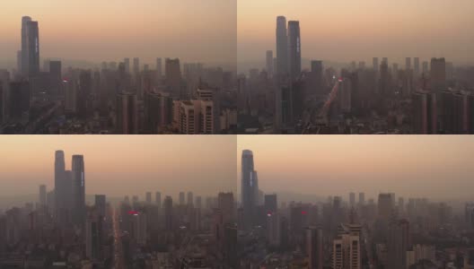 日落时分长沙市区交通航拍4k中国全景图高清在线视频素材下载