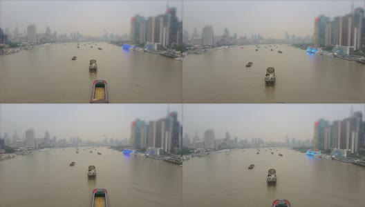 暮光上海交通黄浦江城市景观空中全景4k倾斜转移中国高清在线视频素材下载