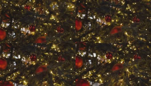 圣诞树在夜里点亮，圣诞装饰高清在线视频素材下载