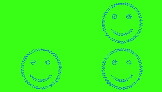 微笑表情像图标一样从手上出现。在绿色的背景上。社交网络的概念，沟通，互联网。反应,情感。表格，明信片，截页，标题，空白高清在线视频素材下载