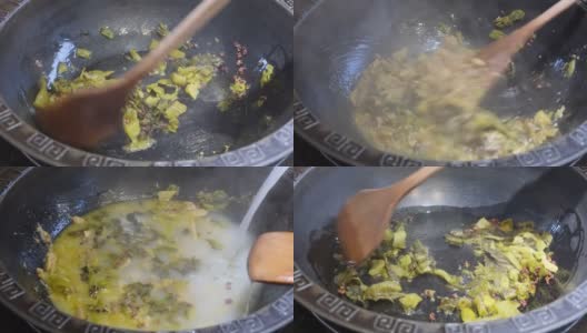 做中国传统的酸菜汤高清在线视频素材下载