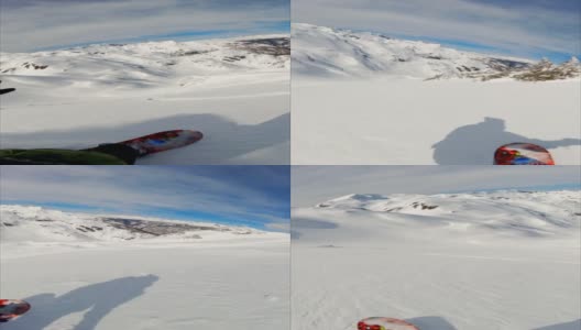 垂直视频POV拍摄的自由式滑雪运动员下降积雪覆盖的斜坡高清在线视频素材下载