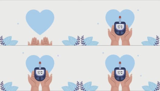 糖尿病动画与手举血糖仪和心脏高清在线视频素材下载