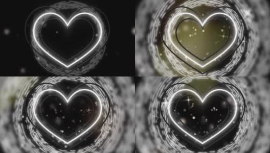 动画的霓虹灯心气球和旋转的圆圈在黑色背景高清在线视频素材下载