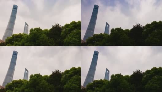 下雨天上海著名的摩天大楼顶部的天空全景4k时间流逝中国高清在线视频素材下载