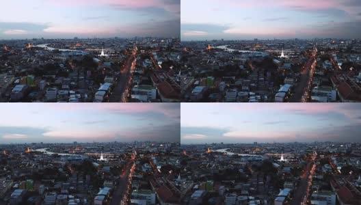 鸟瞰图的城市在日落曼谷，泰国高清在线视频素材下载