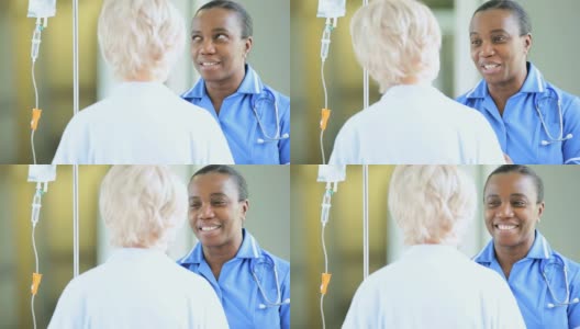 老年病人民族护士医院走廊高清在线视频素材下载