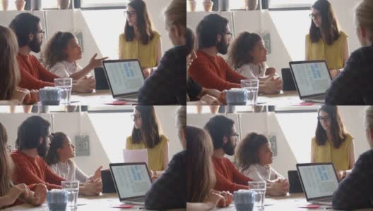 女性经理在设计办公室领导头脑风暴会议高清在线视频素材下载