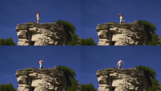 托博莫里的悬崖上，一名年轻男子和一名少女高清在线视频素材下载