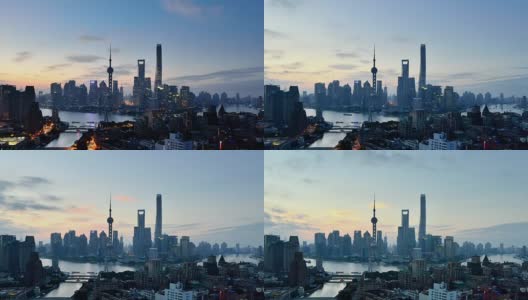 上海城市景观鸟瞰图，从黎明到白天时间流逝高清在线视频素材下载