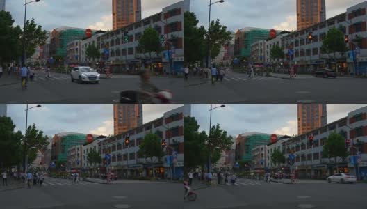 日落时分上海城市交通十字路口全景4k中国高清在线视频素材下载