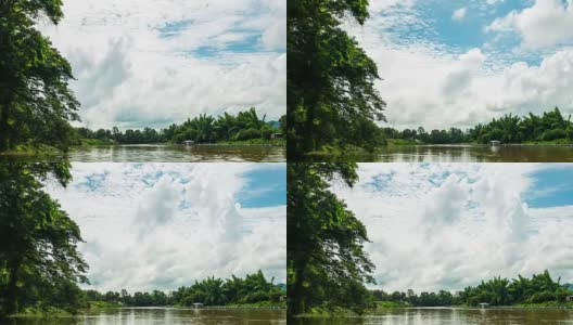 乡村地区河流上方移动云的延时拍摄高清在线视频素材下载