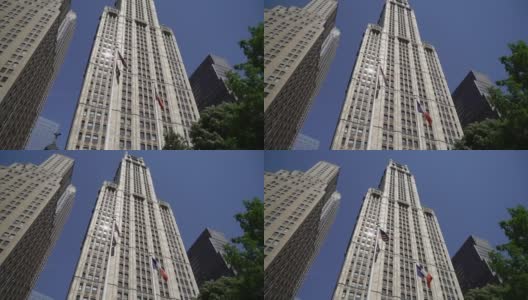 位于曼哈顿下城的纽约摩天大楼。美国市中心的高楼大厦高清在线视频素材下载