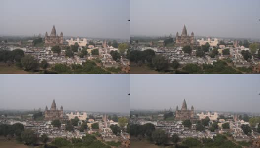 从中央邦的贾汗吉尔Mahal, Orchha, Madhya Pradesh，印度中央邦的贾汗吉尔Mahal (Orchha Fort)看到的Orchha Palace Fort, Raja Mahal和chaturbhuj temple的美丽景色高清在线视频素材下载