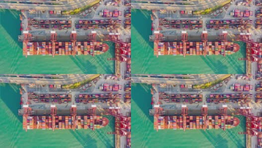 国际港口在香港进出口业务物流中使用起重机装载集装箱的超失效或滞后高清在线视频素材下载
