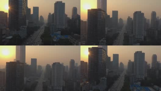 日落时分长沙市中心交通街道航拍4k中国全景图高清在线视频素材下载