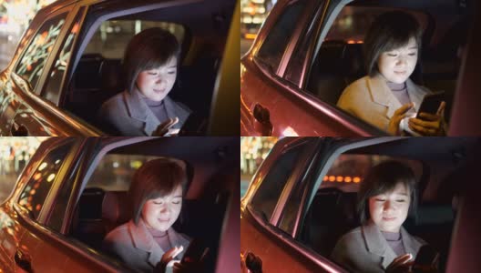 晚上坐在汽车后座上的女人高清在线视频素材下载