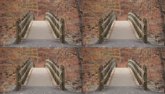 Rapids桥，自行车手在前景-岩石溪公园-华盛顿特区-秋天高清在线视频素材下载