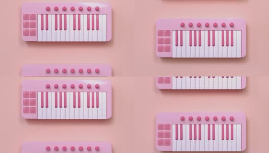粉色迷你键盘钢琴卡通风格抽象运动3d渲染高清在线视频素材下载
