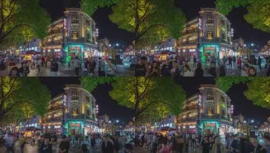 杭州市夜景时间照亮了中国著名的步行街十字路口全景，时间跨度为4k高清在线视频素材下载