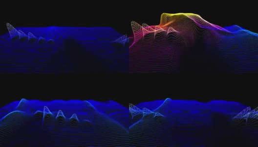 霓虹波景观渲染，3D调制。波的粒子。未来主义色彩的背景。创意图形纹理的商业动画。渲染，现代设计元素。高清在线视频素材下载