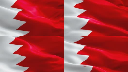 巴林国旗视频在风中飘扬。现实巴林旗背景。巴林旗循环特写1080p全高清1920X1080画面。巴林中东国家旗帜的录像为电影，新闻高清在线视频素材下载