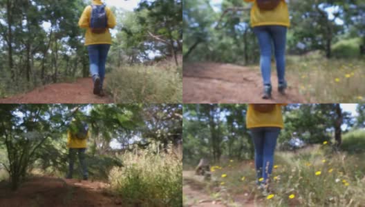 女性在大自然中徒步旅行高清在线视频素材下载
