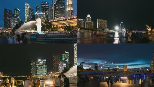 新加坡的天际线、行走的人群和摩天大楼的外观坍塌了。高清在线视频素材下载