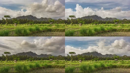 令人惊叹的云景时间与美丽的云彩和农田在热带巴厘岛，印尼的最高质量(4K/超高清到高清)-股票视频高清在线视频素材下载