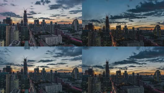 T/L WS HA TU Beijing Central Business District Panorama, Day to Night Transition / Beijing, China高清在线视频素材下载