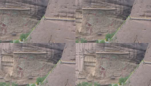 中国古代传统的甘肃天水巫山水幕洞窟腊少寺石窟浮雕高清在线视频素材下载