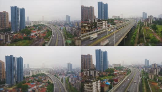 白天武汉市交通路口俯视图4k倾斜移位中国高清在线视频素材下载