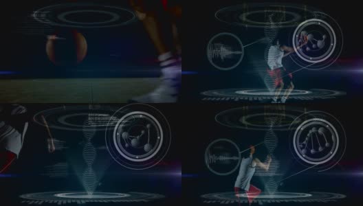 篮球运动员扣篮时DNA链转动的动画高清在线视频素材下载