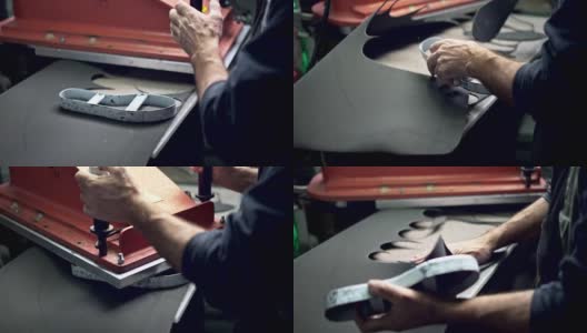 在压力机上制作鞋垫高清在线视频素材下载