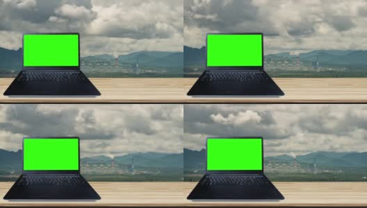 4k:绿色屏幕，背景powerhouse clouds time lapse。高清在线视频素材下载
