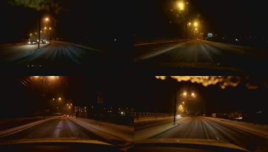 在一个下雪的夜晚开车高清在线视频素材下载