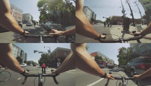 POV自行车在SF:滑冰和公路赛车自行车高清在线视频素材下载
