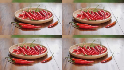 木桌上的红辣椒是用来做辛辣食物的高清在线视频素材下载