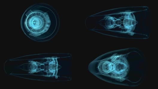 喷气发动机3D x射线蓝色透明隔离在黑色高清在线视频素材下载