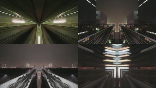 对称与抽象的骑行穿越未来的城市高清在线视频素材下载